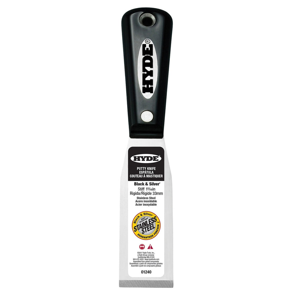 Hyde Tools 01240 1-5/16" Stiff Black & Silver Stainless Steel Chisel Putty Knife