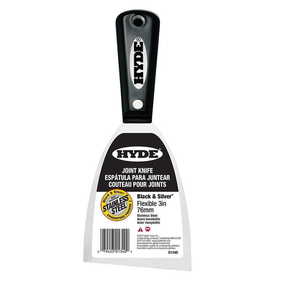 Hyde Tools 01340 3" Flexible Black & Silver Stainless Steel Joint Knife