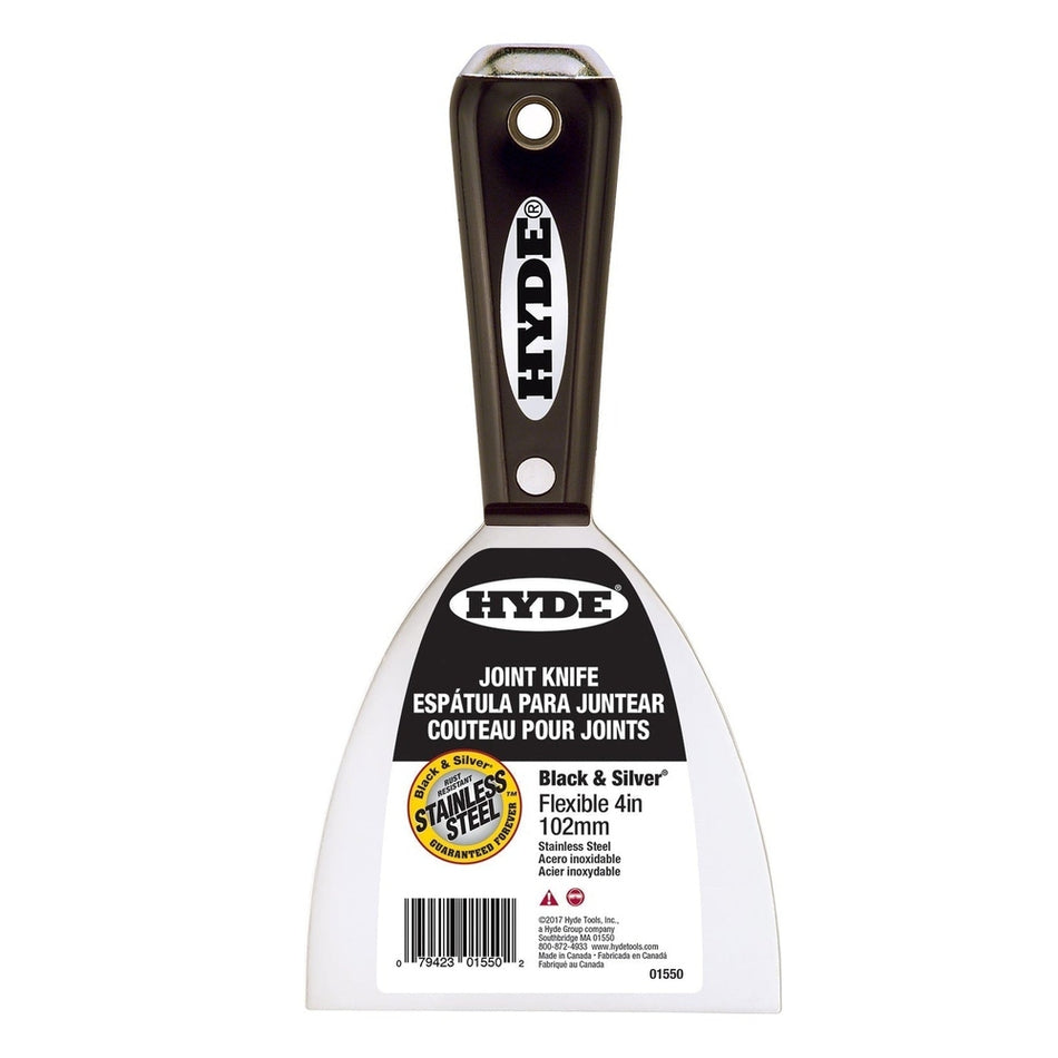 Hyde Tools 01550 4" Flexible Black & Silver Stainless Steel Joint Knife With Hammer Head