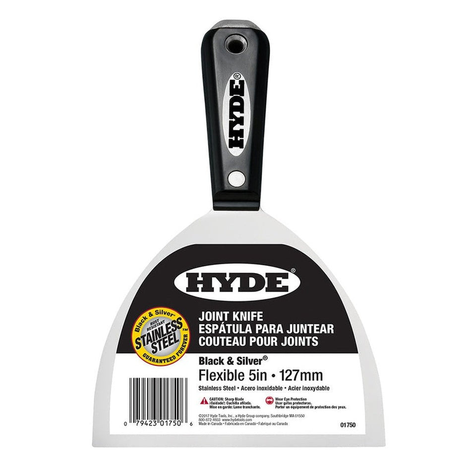 Hyde Tools 01750 5" Flexible Black & Silver Stainless Steel Joint Knife