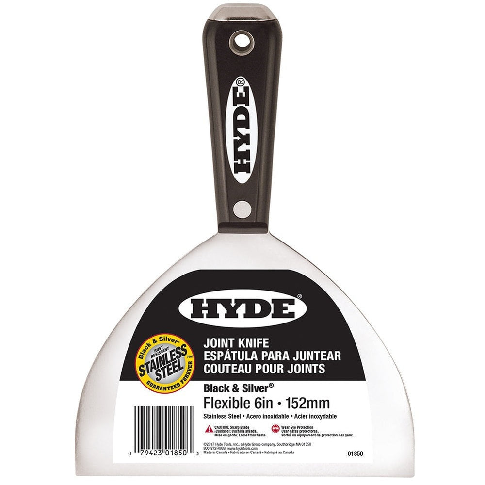 Hyde Tools 01850 6" Flexible Black & Silver Stainless Steel Joint Knife With Hammer Head