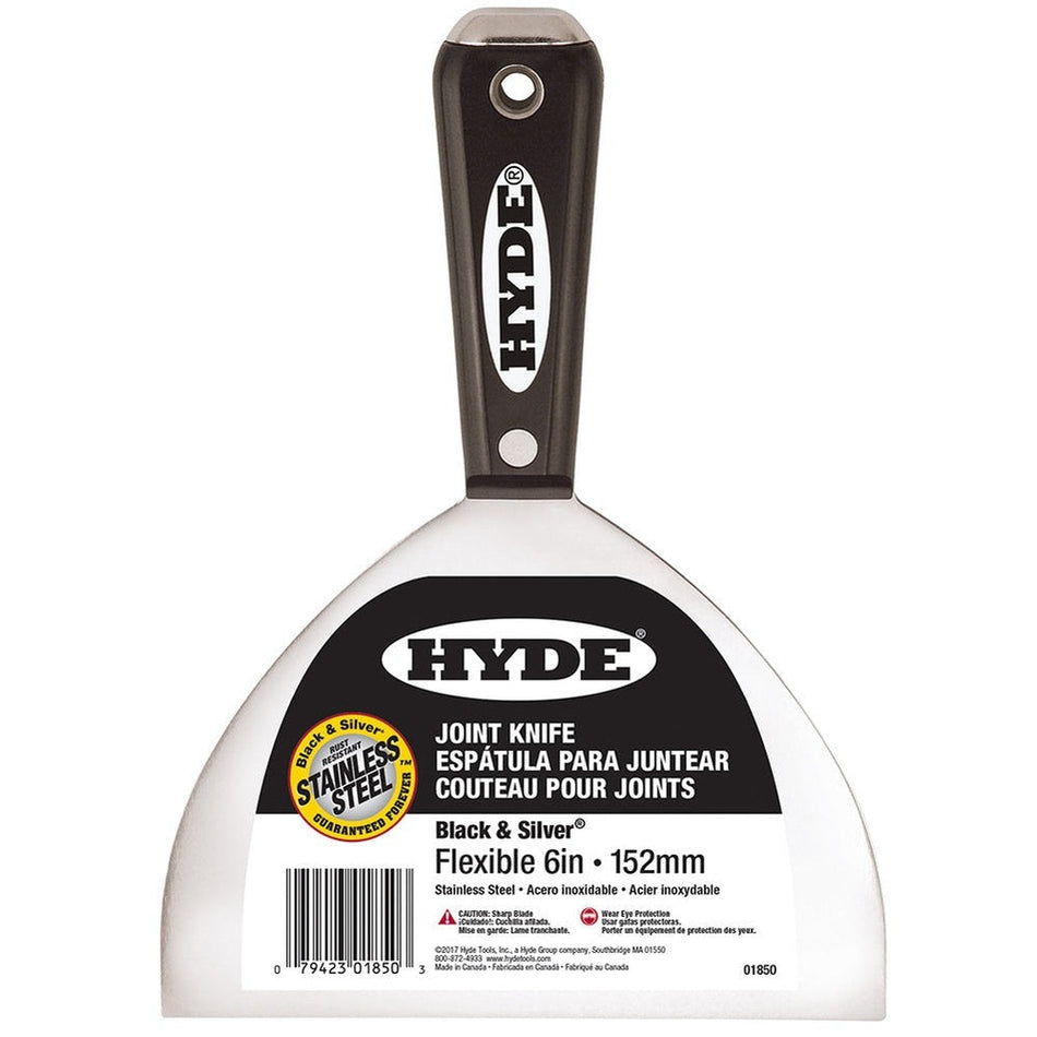 Hyde Tools 01850 6" Flexible Black & Silver Stainless Steel Joint Knife With Hammer Head