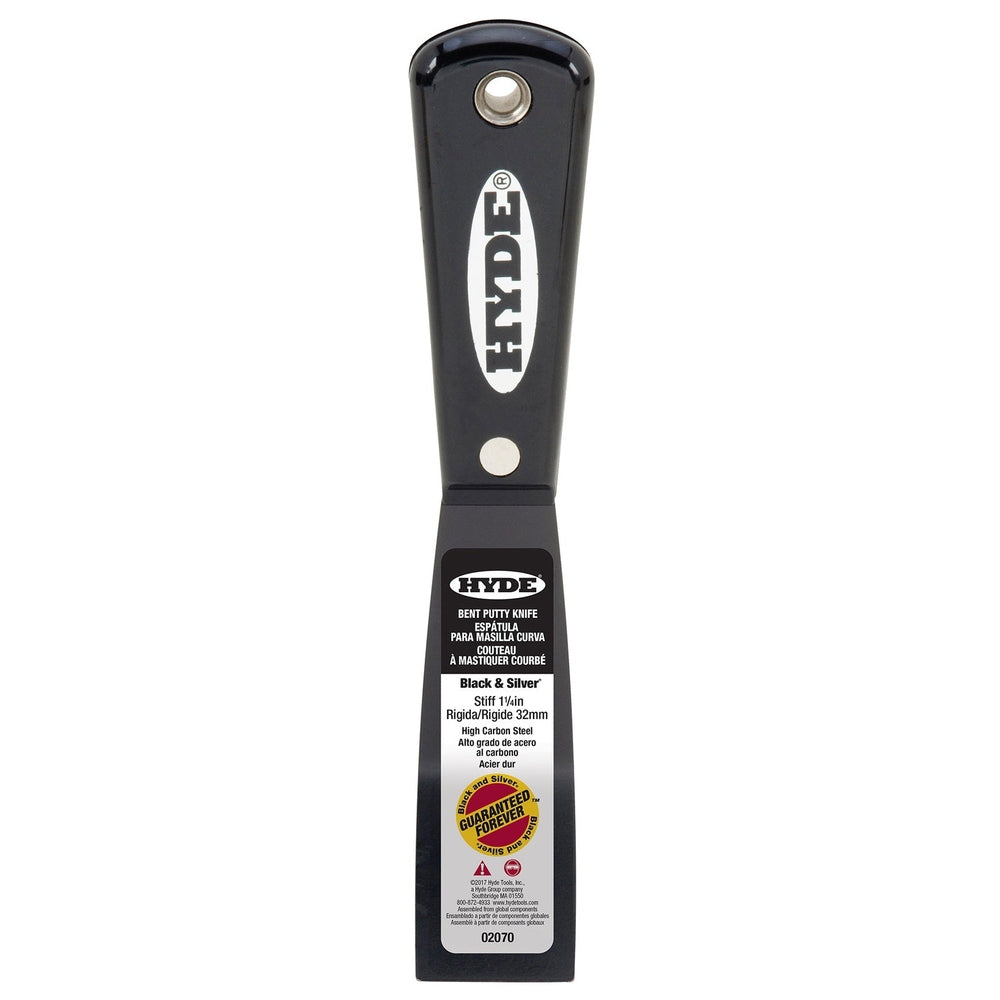 Hyde Tools 02070 1-¼" Stiff Black & Silver Bent Blade Putty Knife