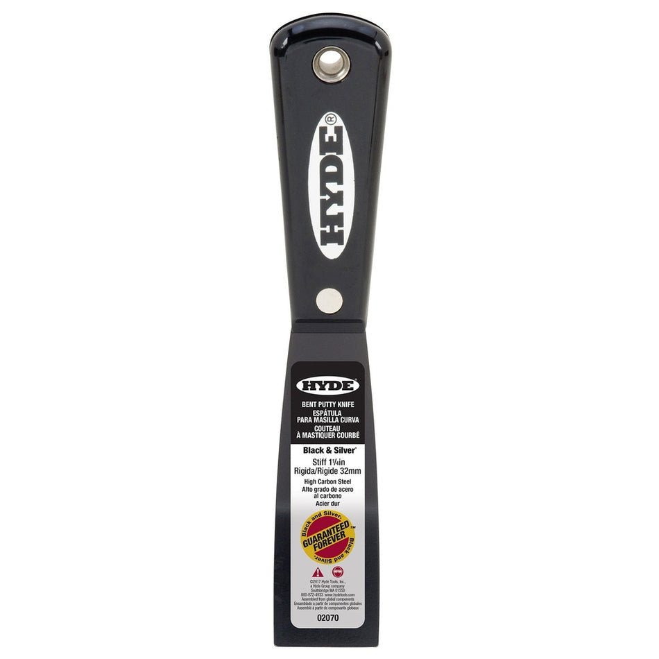 Hyde Tools 02070 1-¼" Stiff Black & Silver Bent Blade Putty Knife