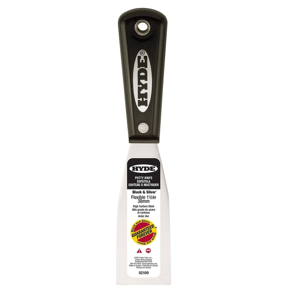 Hyde Tools 02100 1-½" Flexible Black & Silver Putty Knife