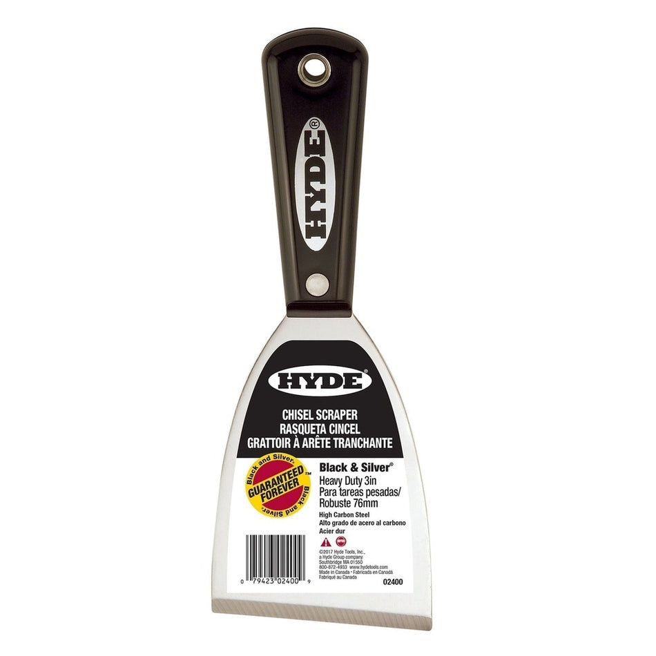 Hyde Tools 02400 3" Stiff Black & Silver Chisel Scraper