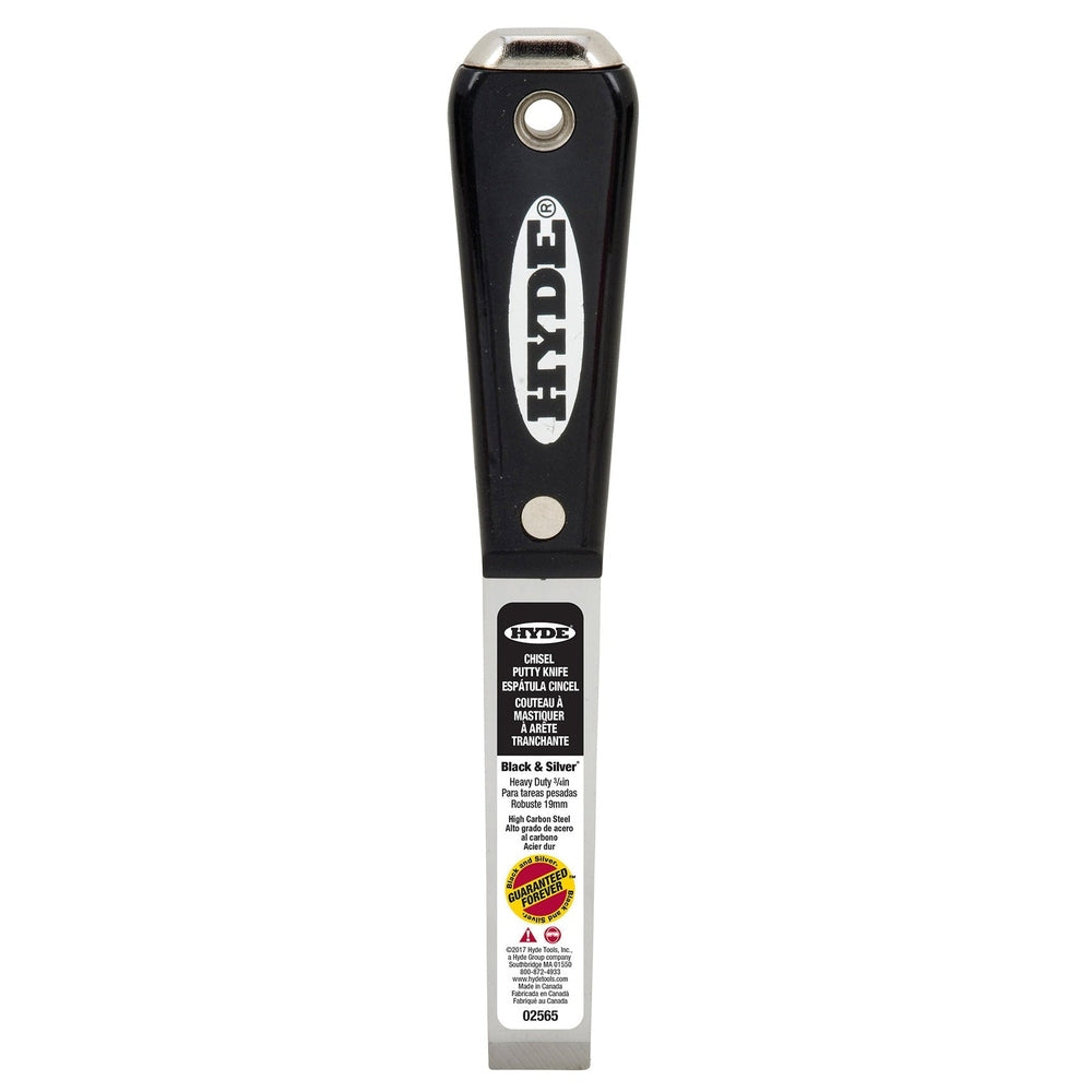 Hyde Tools 02565 ¾" Stiff Black & Silver Chisel Putty Knife With Hammer Head