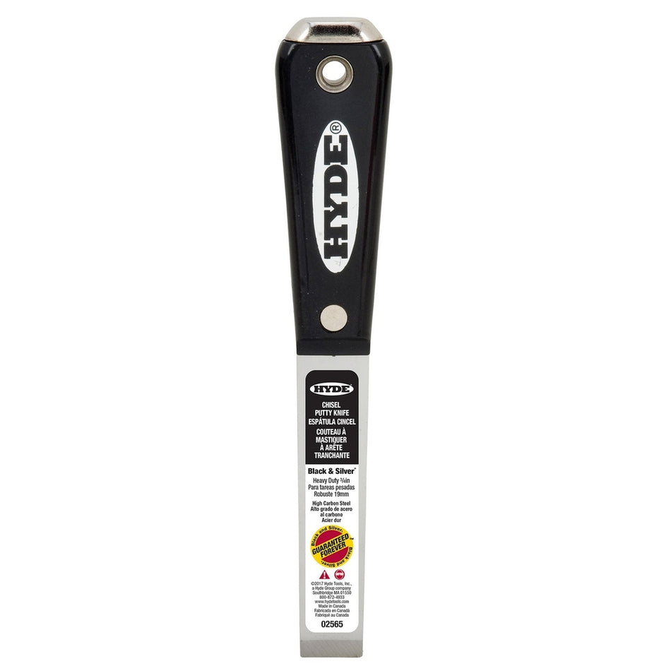 Hyde Tools 02565 ¾" Stiff Black & Silver Chisel Putty Knife With Hammer Head
