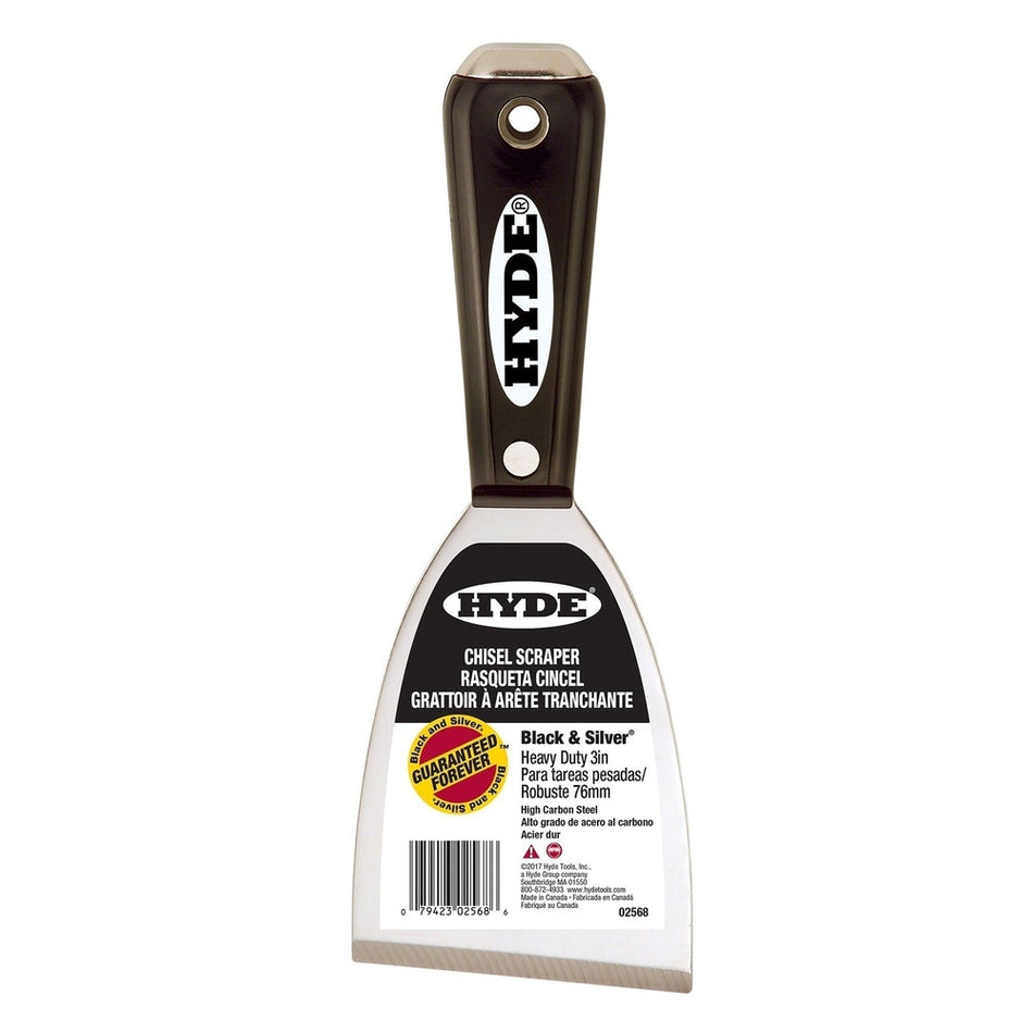 Hyde Tools 02568 3" Stiff Black & Silver Chisel Scraper With Hammer Head