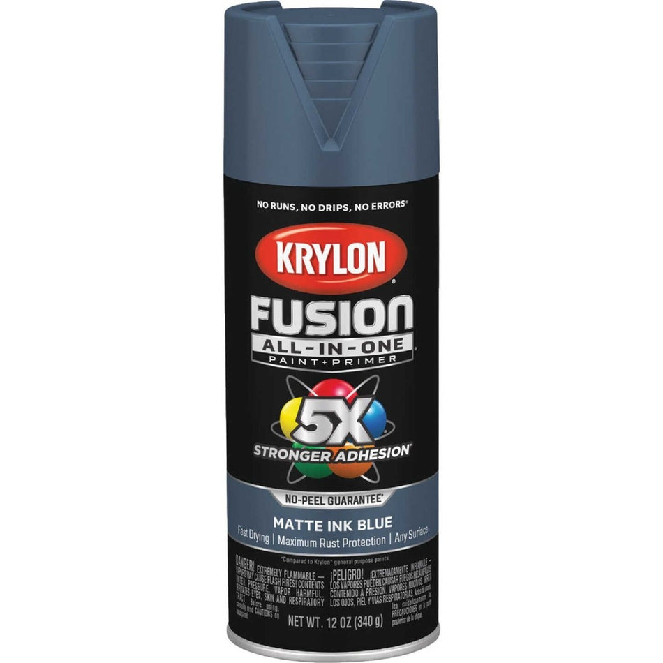 Krylon K02758007 Fusion All-in-One Spray Paint, Matte Ink Blue, 12 oz.