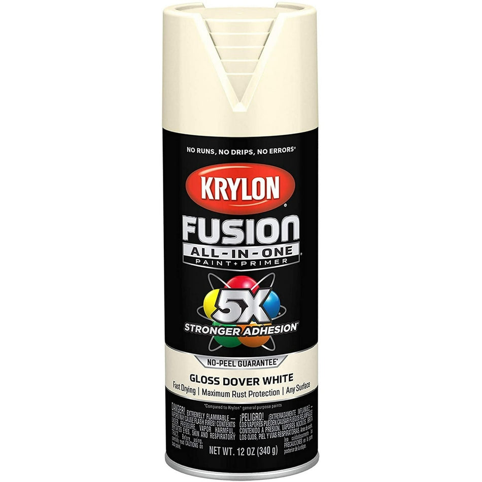 Krylon K02706007 Fusion All-in-One Spray Paint, Gloss Dover White, 12 oz.