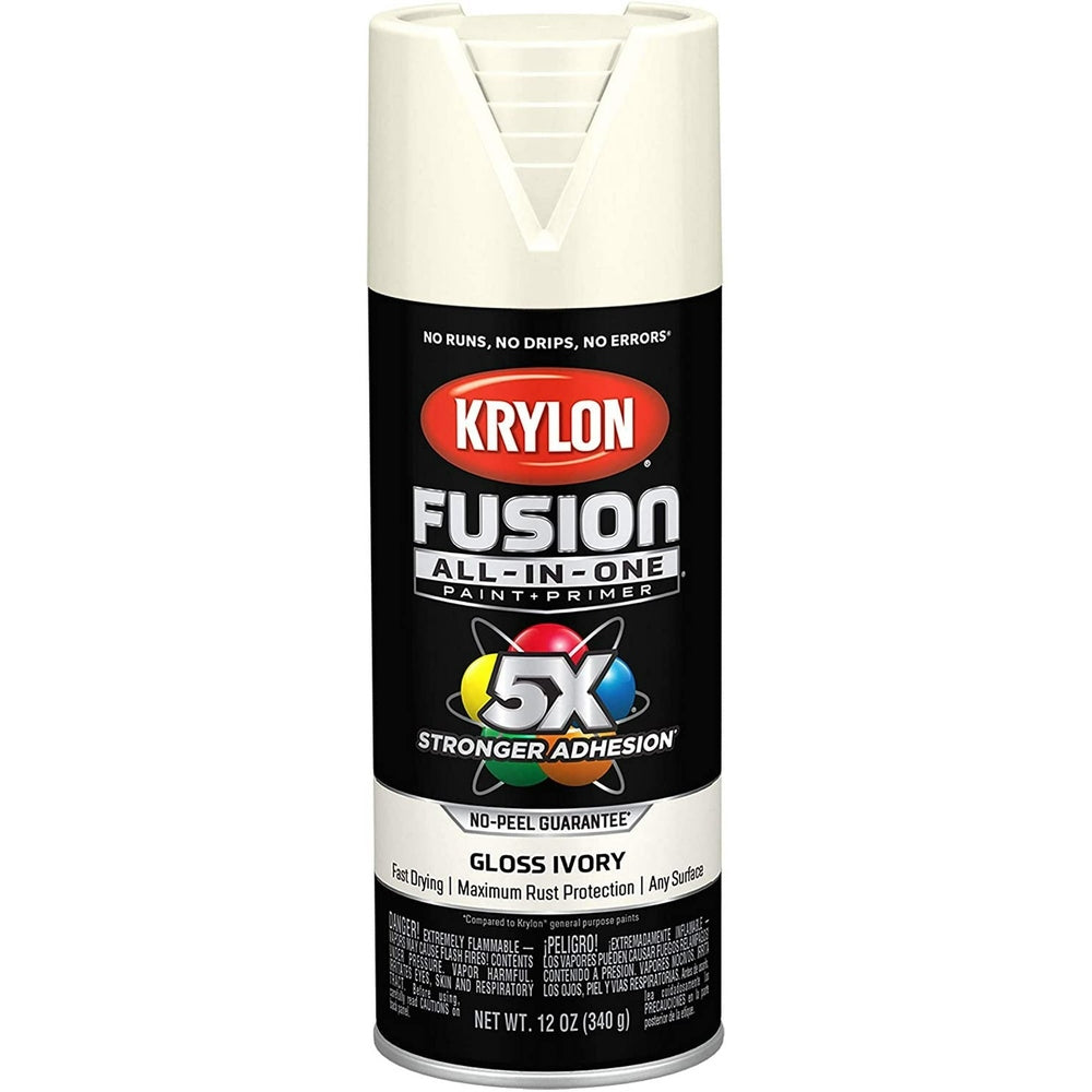 Krylon K02711007 Fusion All-in-One Spray Paint, Gloss Ivory, 12 oz.