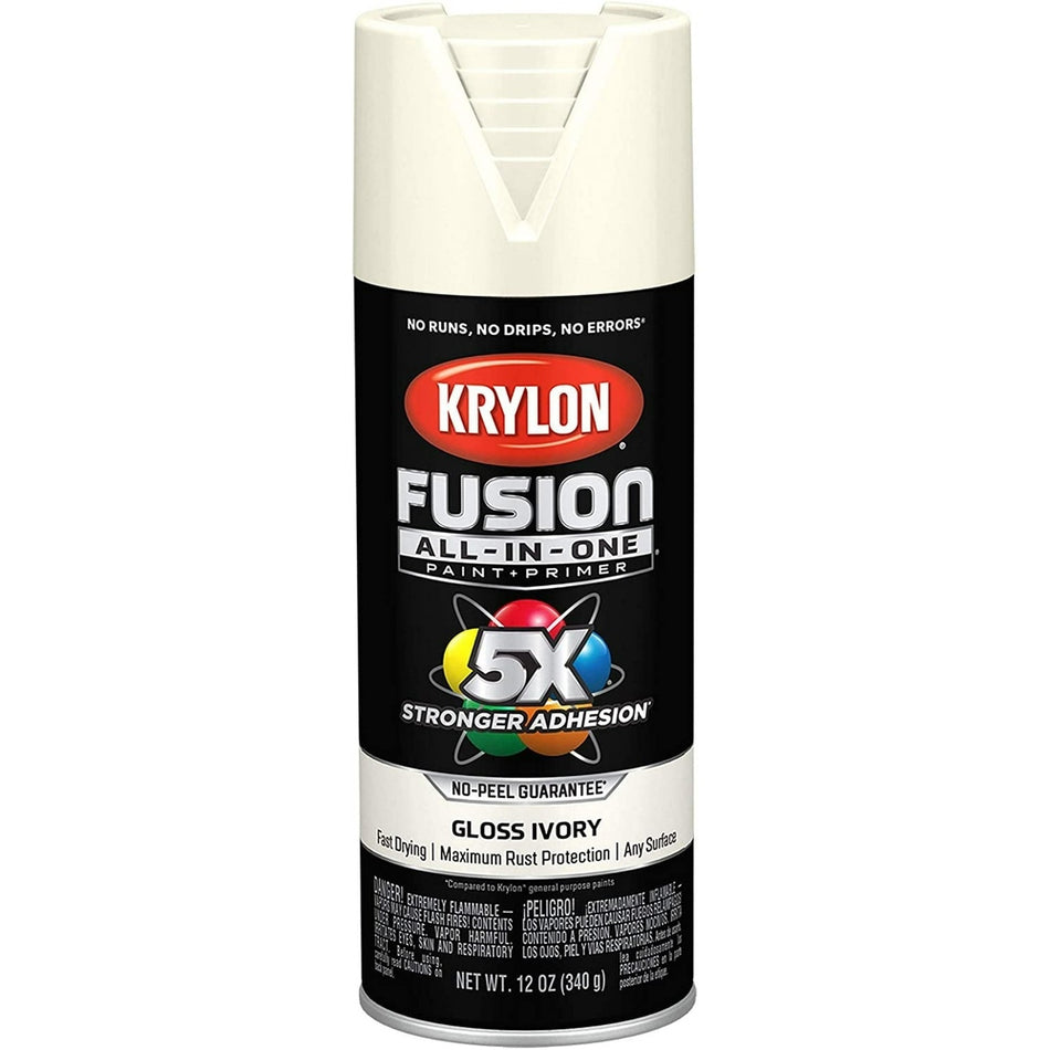 Krylon K02711007 Fusion All-in-One Spray Paint, Gloss Ivory, 12 oz.