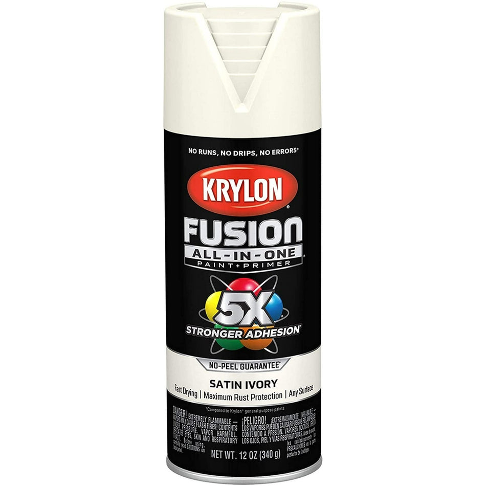 Krylon K02739007 Fusion All-in-One Spray Paint, Satin Ivory, 12 oz.