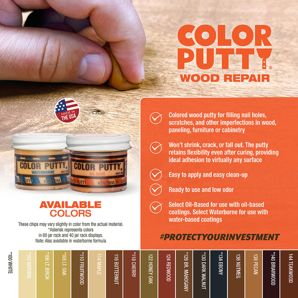 Color Putty 100 Oil-Based Wood Putty Refill Jar, 3.68 oz., White