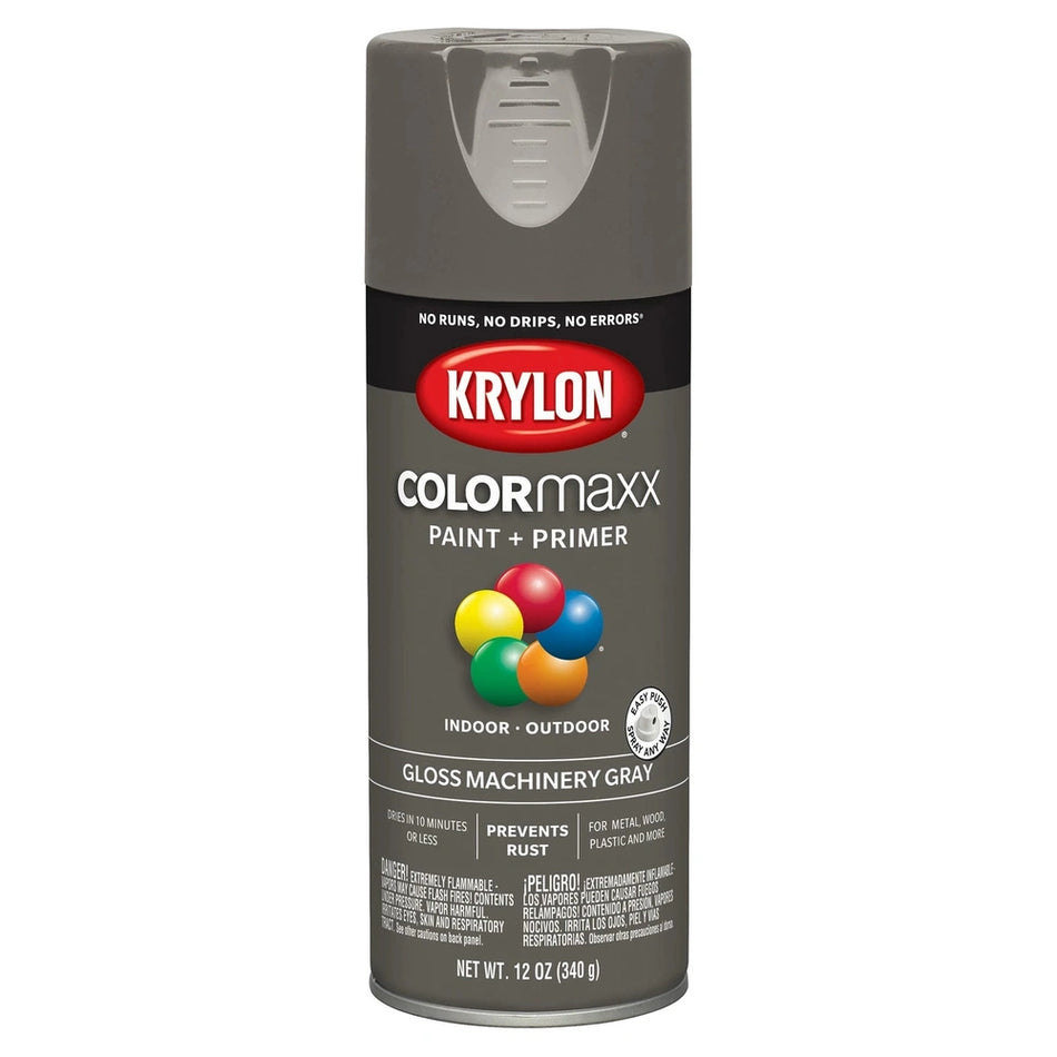 Krylon K05599007 COLORmaxx Spray Paint, Gloss Machinery Gray, 12 oz.