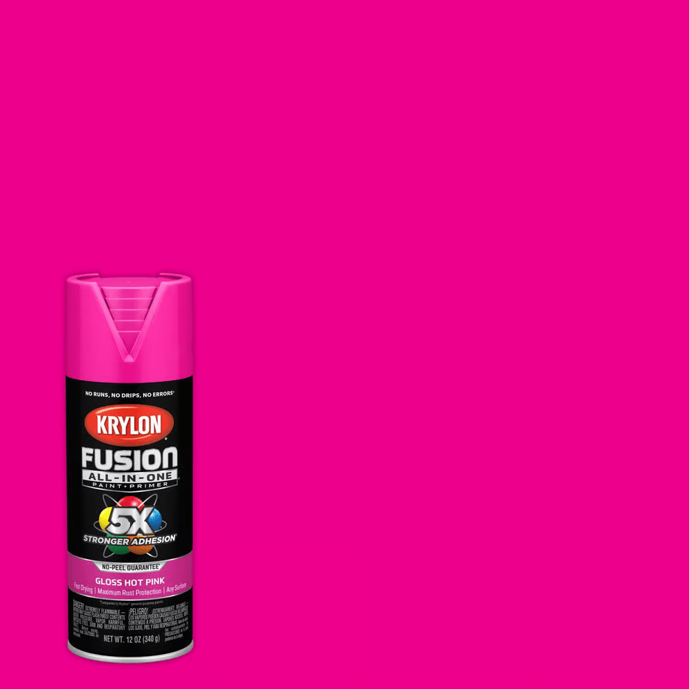 Krylon K02708007 Fusion All-in-One Spray Paint, Gloss Hot Pink, 12 oz.