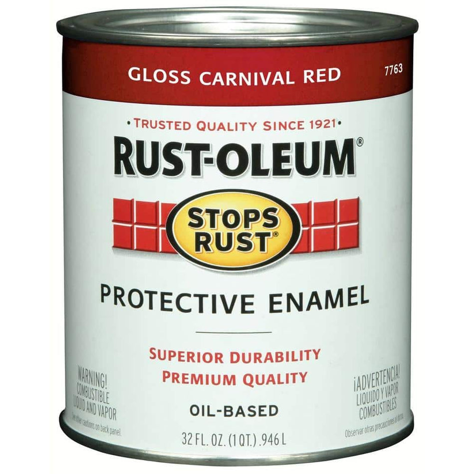 Rust-Oleum Stops Rust 7763502 Protective Enamel, Gloss Carnival Red, 1 Quart