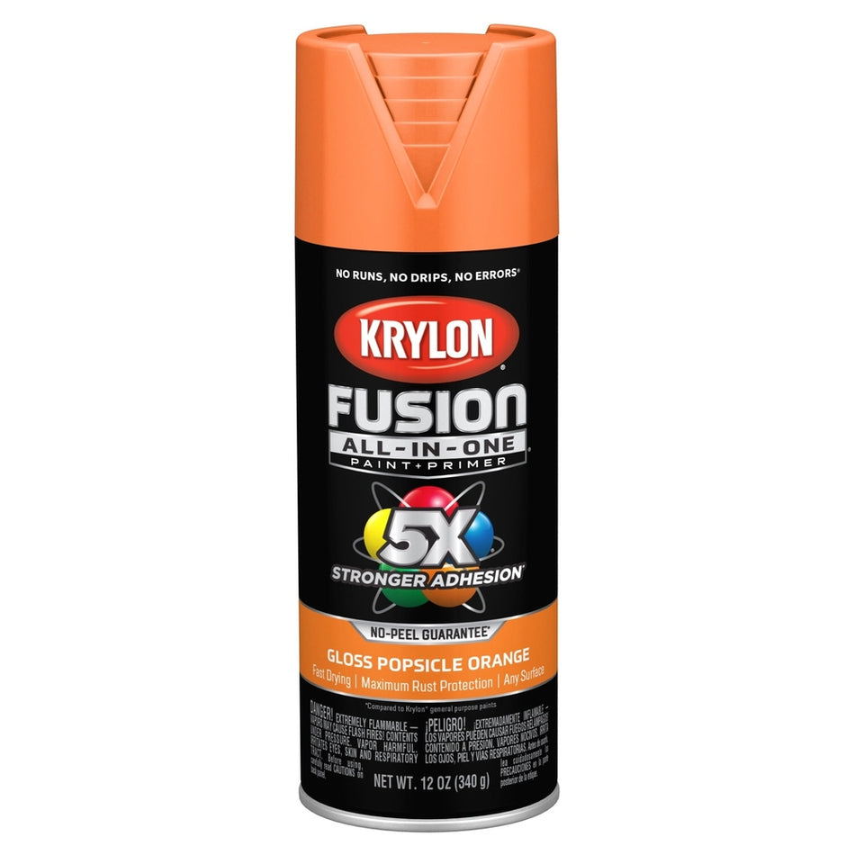 Krylon K02718007 Fusion All-in-One Spray Paint, Gloss Popsicle Orange, 12 oz.