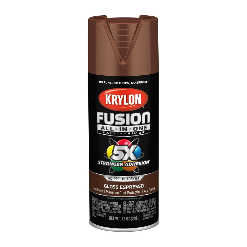Krylon K02707007 Fusion All-in-One Spray Paint, Gloss Espresso, 12 oz.